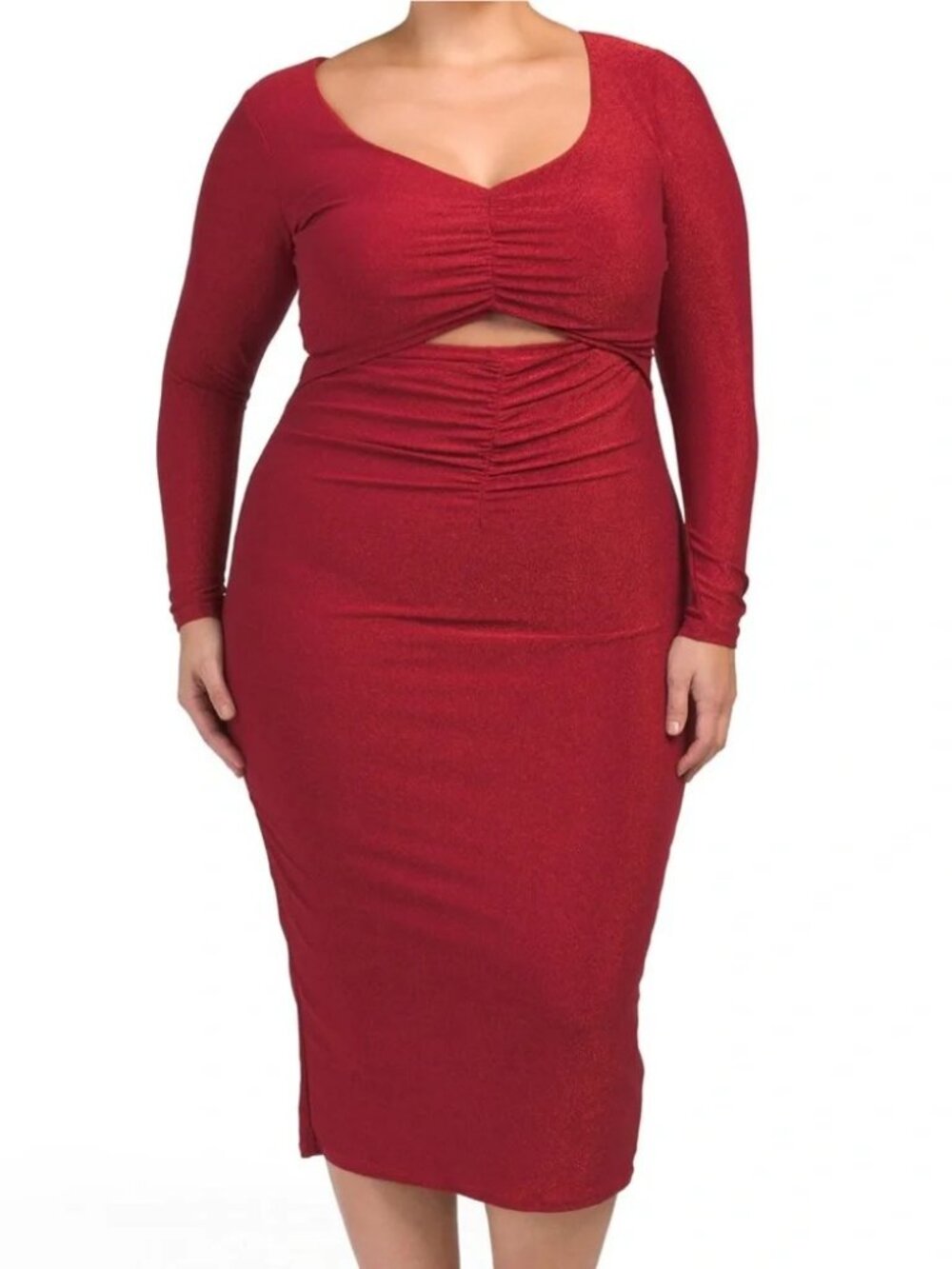 ELOQUII Red Metallic Midi Dress